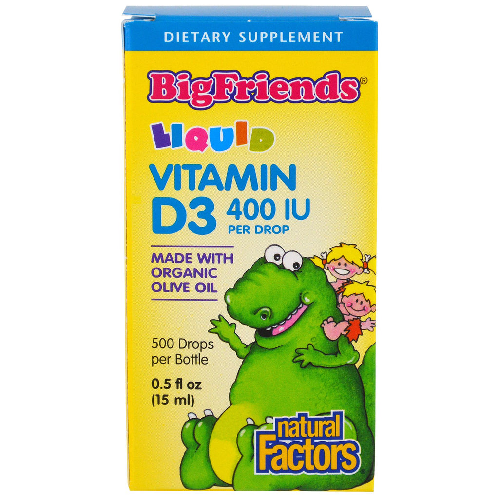 Natural Factors, Big Friends, líquido, vitamina D3, 400 UI, 15 ml (0,5 oz. líq.)