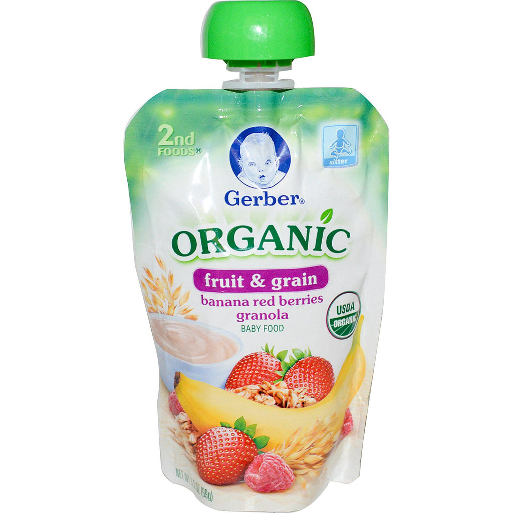 Gerber 2nd Foods Comida para bebés Frutas y cereales Plátano, frutos rojos, granola 3,5 oz (99 g)