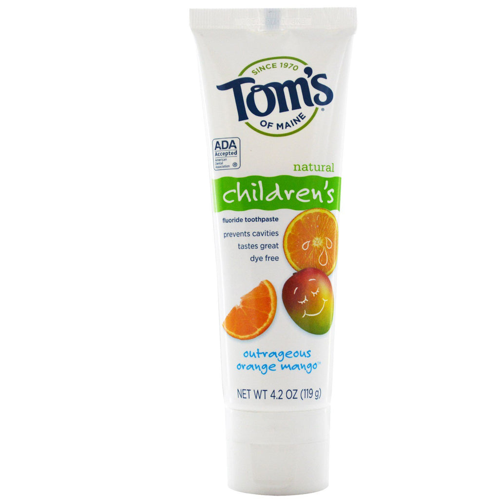 Tom's of Maine, משחת שיניים טבעית של פלואוריד לילדים, מנגו תפוזים שערורייתי, 119 גרם (4.2 אונקיות)