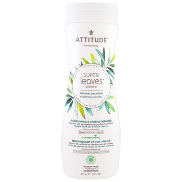 ATTITUDE, Super Leaves Science, șampon natural, hrănitor și întăritor, ulei de semințe de struguri și frunze de măslin, 16 oz (473 ml)