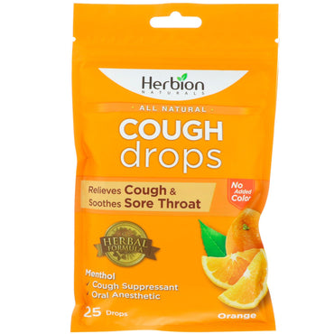 Herbion, totalmente natural, pastilhas para tosse, laranja, 25 gotas