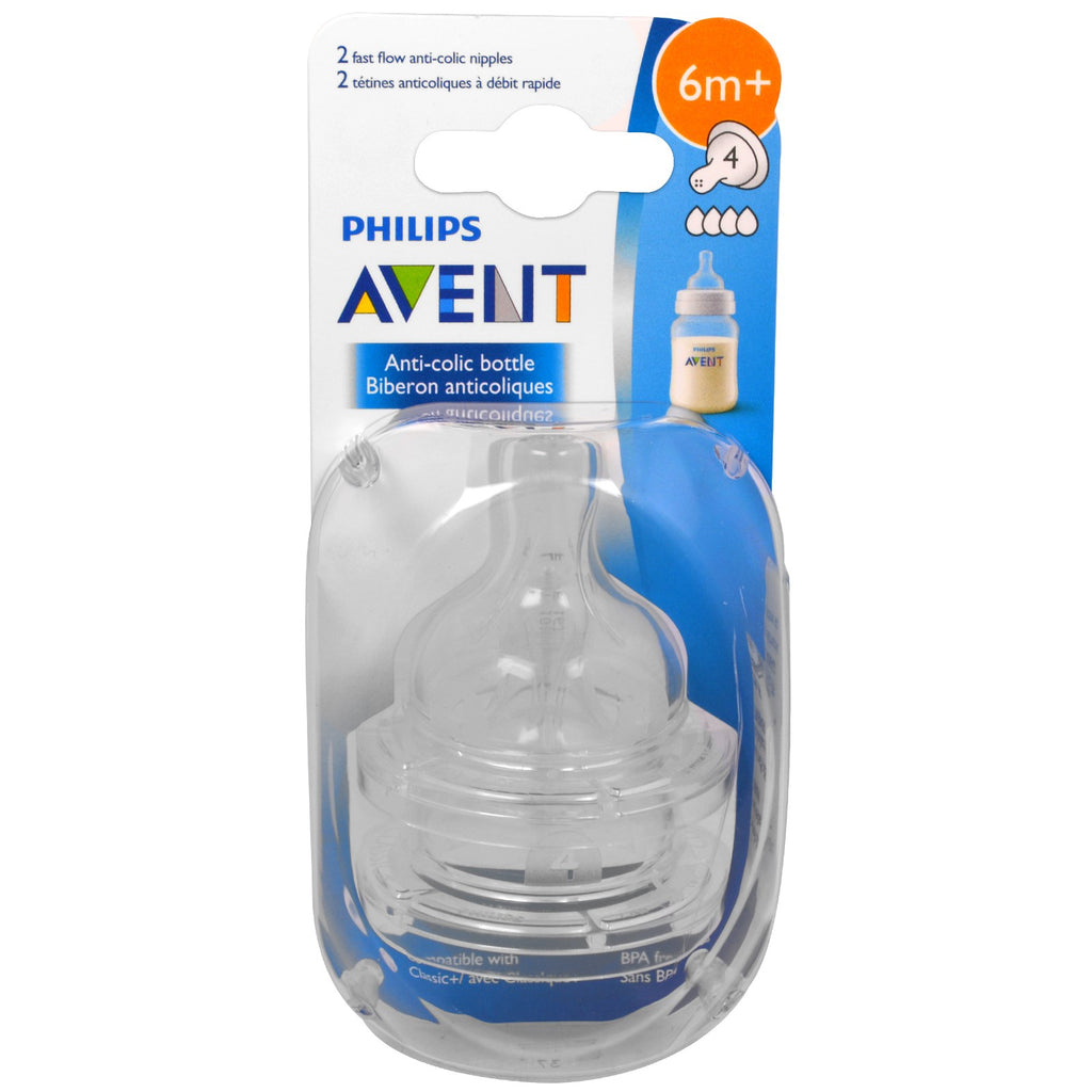 Philips Avent, Fast Flow Anti-Colic Nipples, 6+ Months , 2 Pack