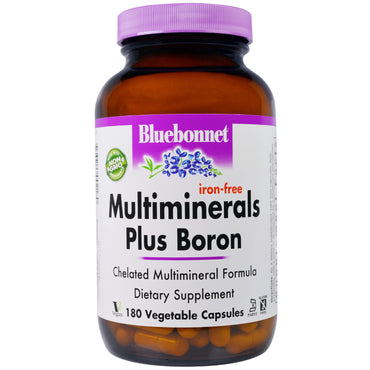 Bluebonnet nutrition, multiminéraux et bore, sans fer, 180 gélules végétales