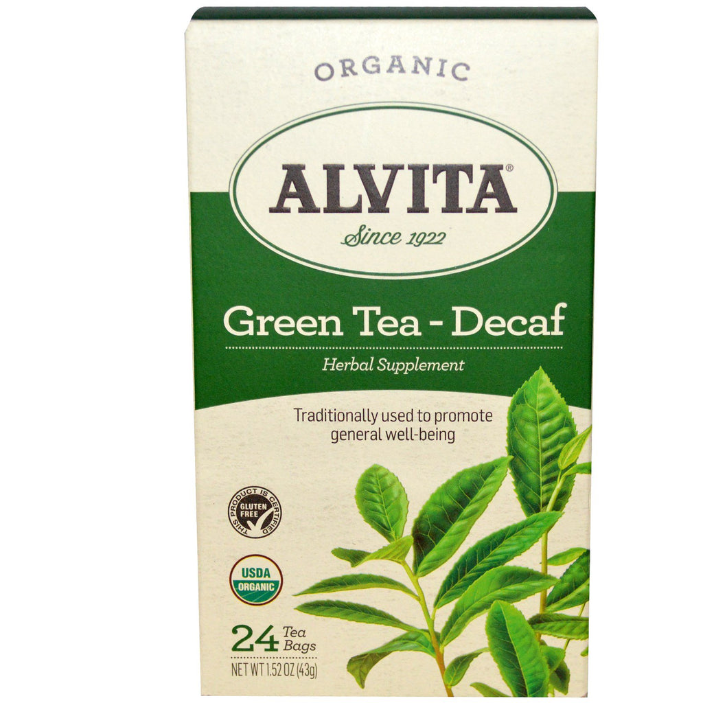 Alvita Teas ชาเขียว - Decaf, ถุงชา 24 ซอง, 1.52 ออนซ์ (43 กรัม)