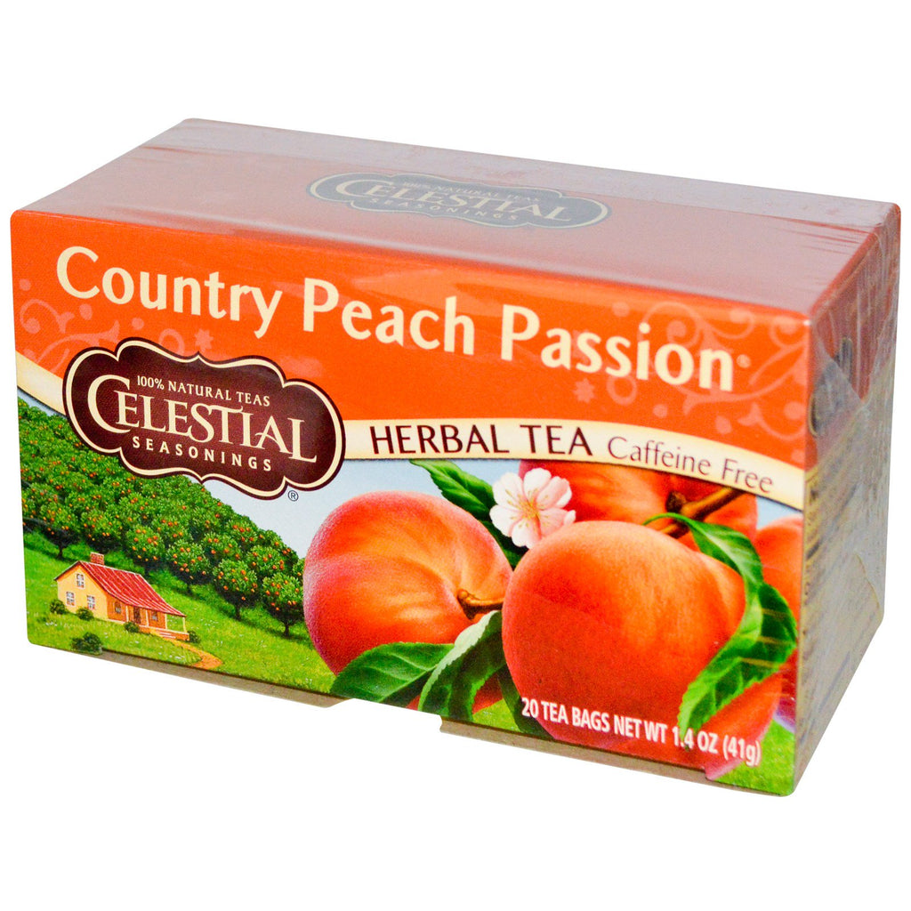 Himmelske krydder, urtete, Country Peach Passion, koffeinfri, 20 teposer, 1,4 oz (41 g)