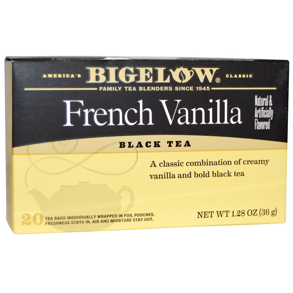 Bigelow, té negro, vainilla francesa, 20 bolsitas de té, 36 g (1,28 oz)