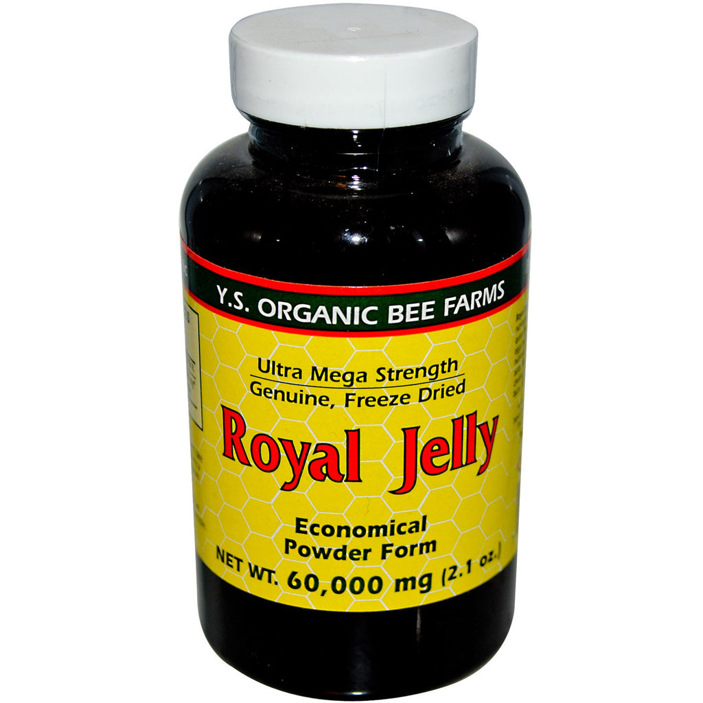 YS Eco Bee Farms, Royal Jelly, økonomisk pulverform, 2,1 oz (60 000 mg)