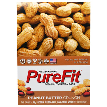 PureFit Bars แท่งโภชนาการระดับพรีเมียม เนยถั่ว Crunch 15 บาร์ 2 ออนซ์ (57 กรัม) ต่อชิ้น