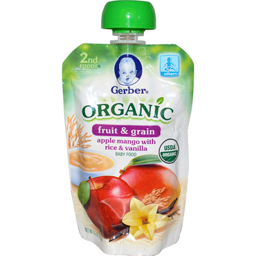 Gerber 2nd Foods Alimente pentru copii Fructe și cereale Măr Mango cu orez și vanilie 3,5 oz (99 g)
