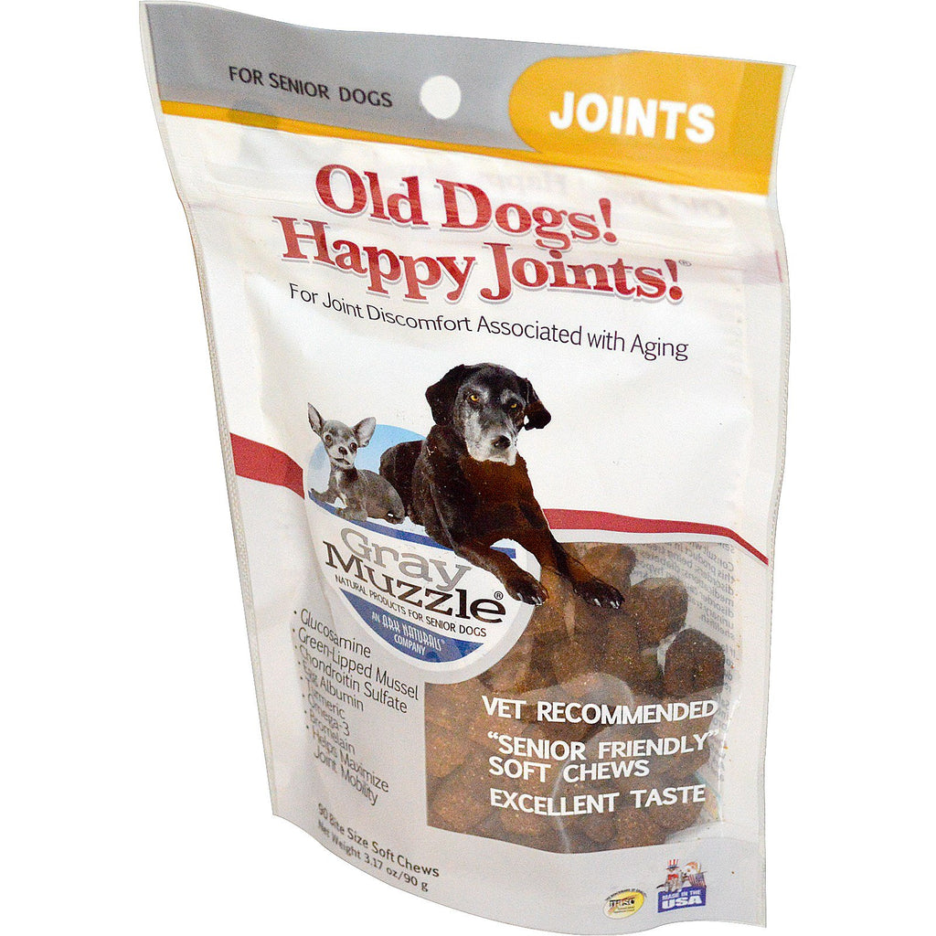 Ark Naturals, gamla hundar! Happy Joints!, Grå nosparti, Leder, för äldre hundar, 90 bite Size Mjuktuggar, 3,17 oz (90 g)