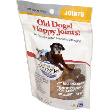 ¡Ark Naturals, perros viejos! Happy Joints!, Bozal gris, Articulaciones, para perros mayores, masticables suaves del tamaño de 90 bocados, 3,17 oz (90 g)