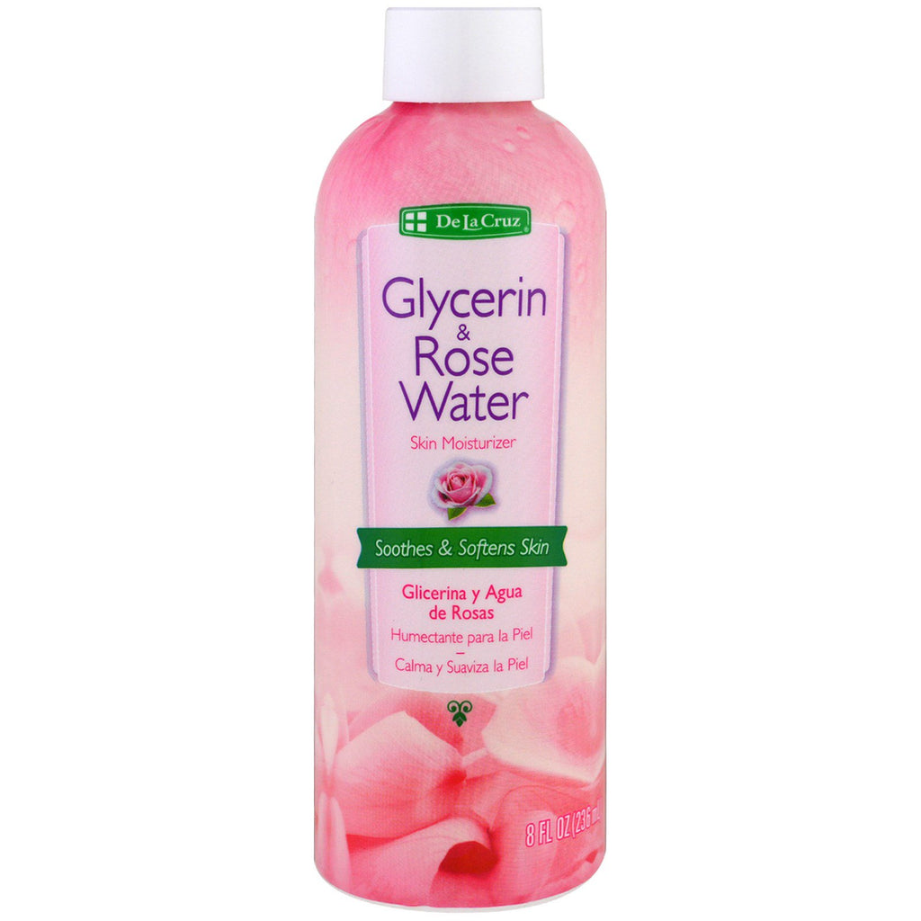 De La Cruz, Humectante para la piel con glicerina y agua de rosas, 8 fl oz (236 ml)