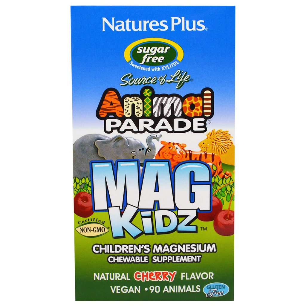 Nature's Plus, Animal Parade, MagKidz, Magnesium til børn, Naturlig kirsebærsmag, 90 dyr