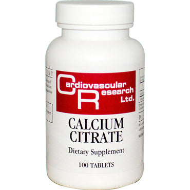 Recherche cardiovasculaire ltée, citrate de calcium, 100 comprimés