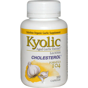 Wakunaga - Kyolic, lagret hvidløgsekstrakt med lecithin, kolesterol formel 104, 100 kapsler