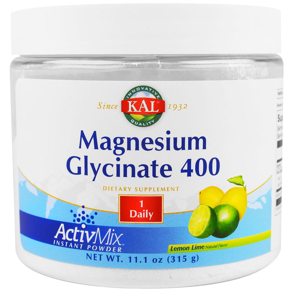 KAL, glicinato di magnesio 400, limone e lime, 315 g (11,1 once)