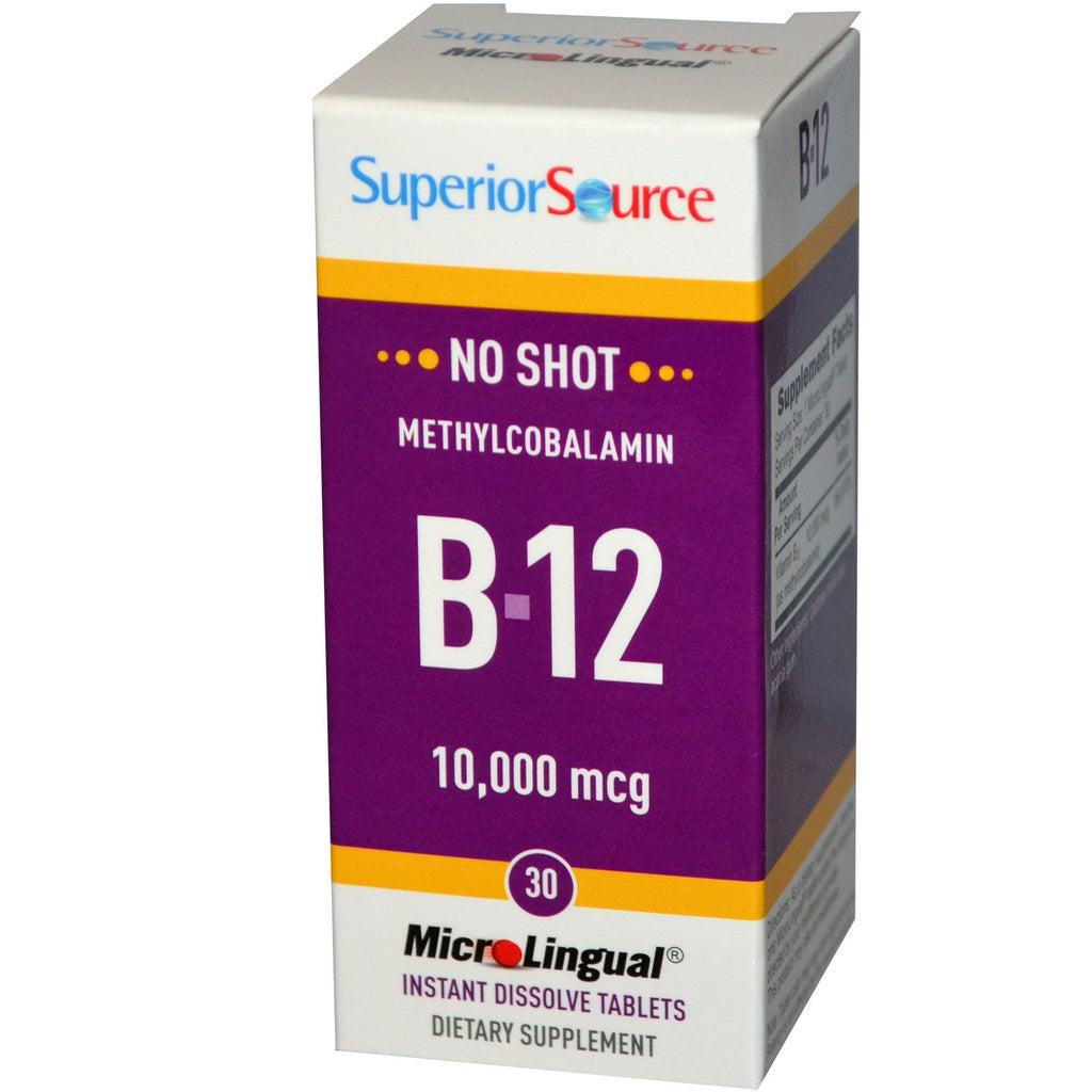 Superior Source, metylokobalamina B-12, 10 000 mcg, 30 mikrolingwalnych tabletek do natychmiastowego rozpuszczania