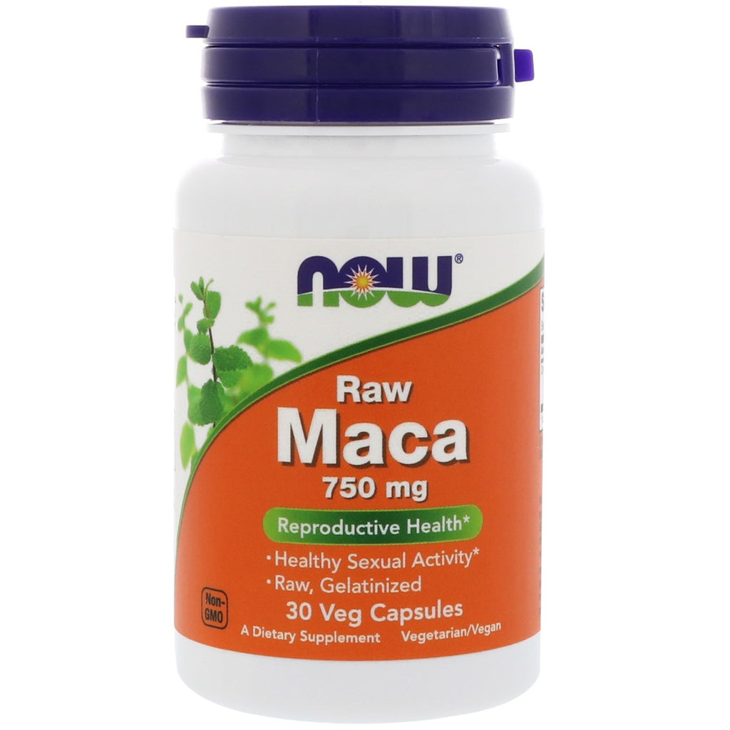 Now Foods, Maca cruda, 750 mg, 30 capsule vegetali
