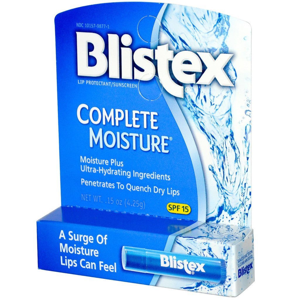 Blistex, Complete Moisture, ปกป้องริมฝีปาก/ครีมกันแดด, SPF 15, .15 ออนซ์ (4.25 กรัม)