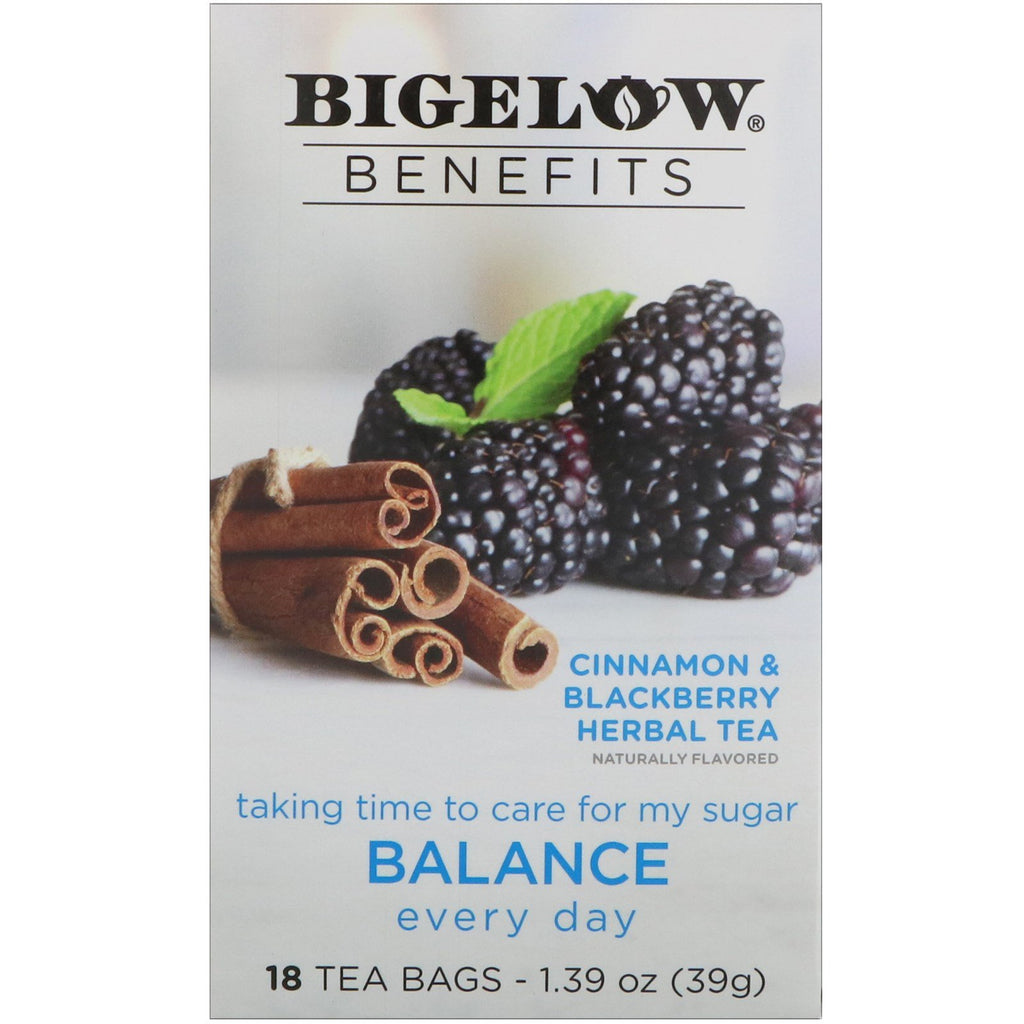 Bigelow, fordeler, balanse, kanel og bjørnebær urtete, 18 teposer, 1,39 oz (39 g)