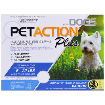 Pet Action Plus, Para Cães Pequenos, 3 Doses - 0,023 fl oz
