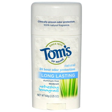 Tom's of Maine, naturlig langvarig deodorant, aluminiumsfri, forfriskende sitrongress, 2,25 oz (64 g)