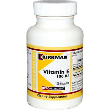 Kirkman Labs, Vitamine E, 100 UI, 100 gélules