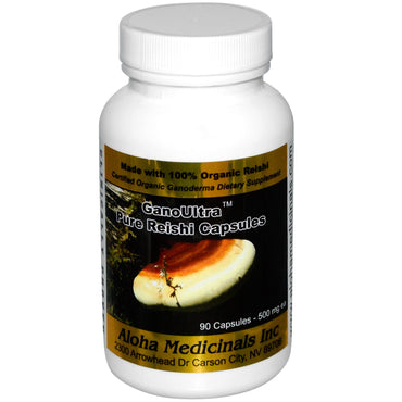 Aloha Medicinals Inc., Gano Ultra, cápsulas de reishi puro, 500 mg, 90 cápsulas