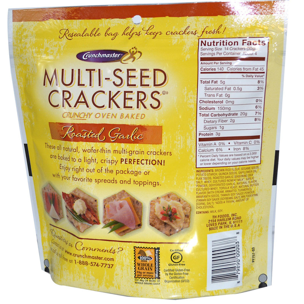 Crunchmaster, Multi-Seed Crackers, ristet hvidløg, 4,5 oz (127 g)