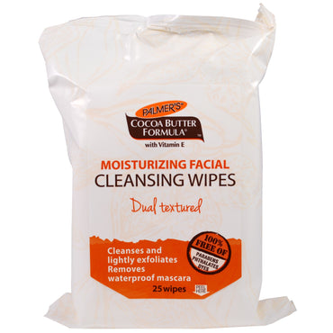 Palmer's, Fórmula de Manteiga de Cacau, Toalhetes Hidratantes de Limpeza Facial, 25 Toalhetes