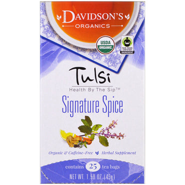 Davidson's Tea, Tulsi, tempero exclusivo, sem cafeína, 25 saquinhos de chá, 45 g (1,58 oz)