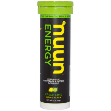 Nuun, Energy, Supplément effervescent d'électrolytes et de caféine, Citron vert frais, 10 comprimés