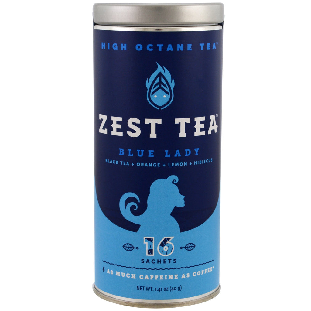 Zest Tea LLZ, Chá de Alta Octanagem, Blue Lady, 16 Sachês, 40 g (1,41 oz)
