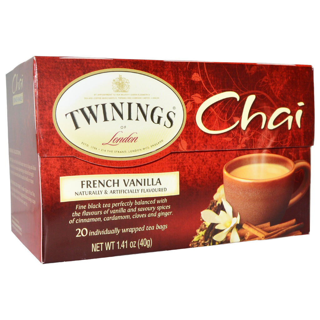 Twinings, Chai, fransk vanilj, 20 tepåsar, 1,41 oz (40 g)