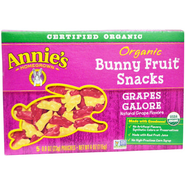 Annie's Grown Home, חטיפי פירות ארנב, ענבים בשפע, 5 שקיות, 0.8 אונקיות (23 גרם) כל אחד