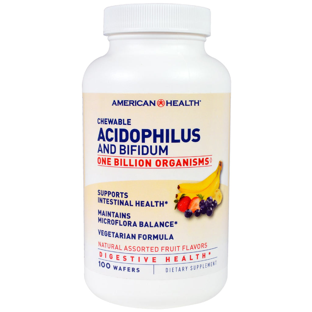 American Health, kaubares Acidophilus und Bifidium, natürliche, verschiedene Fruchtaromen, 100 Waffeln