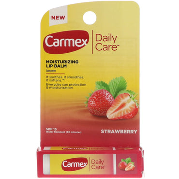 Carmex, مرطب الشفاه للعناية اليومية، الفراولة، عامل حماية من الشمس 15، 0.15 أونصة (4.25 جم)