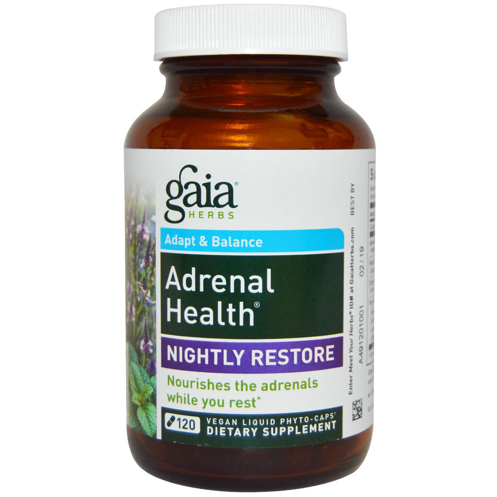 Gaia Herbs, Salud suprarrenal, restauración nocturna, 120 fitocápsulas líquidas veganas