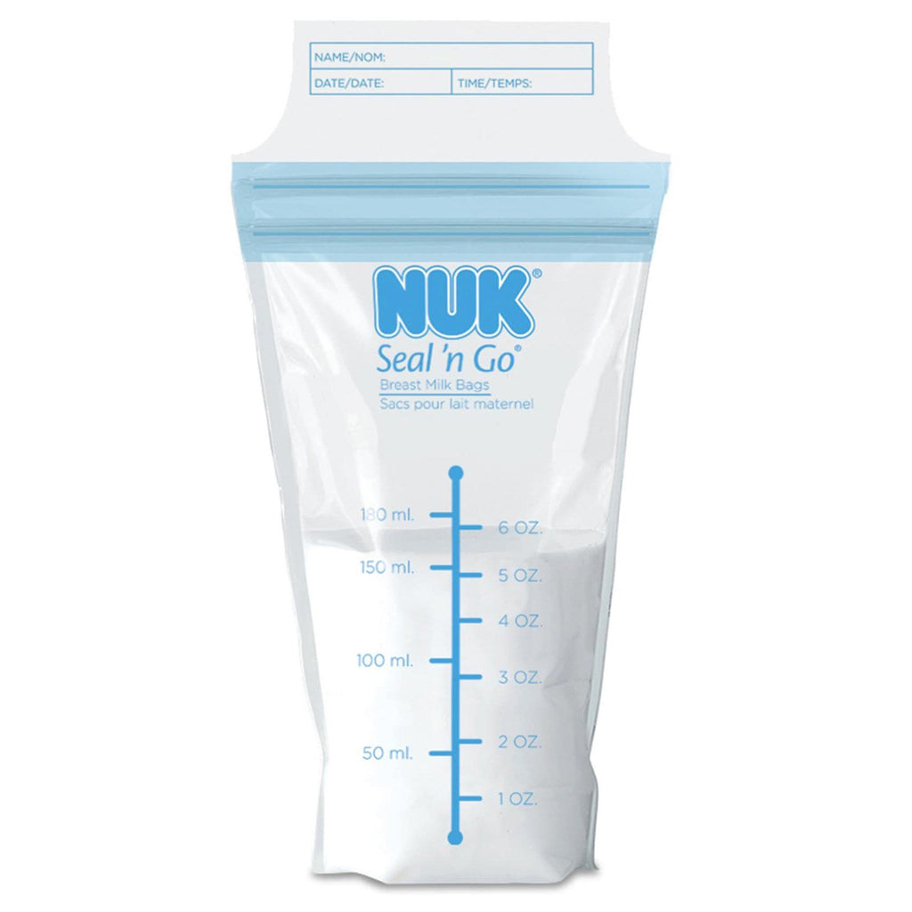 NUK, Seal 'n Go, pungi de lapte matern, 100 de pungi de depozitare pre-sterilizate, 6 oz (180 ml) fiecare