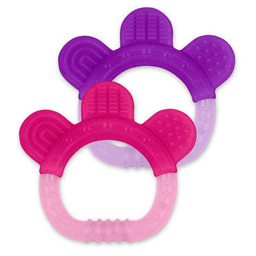 iPlay Inc., Green Sprouts, anneau de dentition en silicone, 3 mois et plus, ensemble rose et violet, paquet de 2