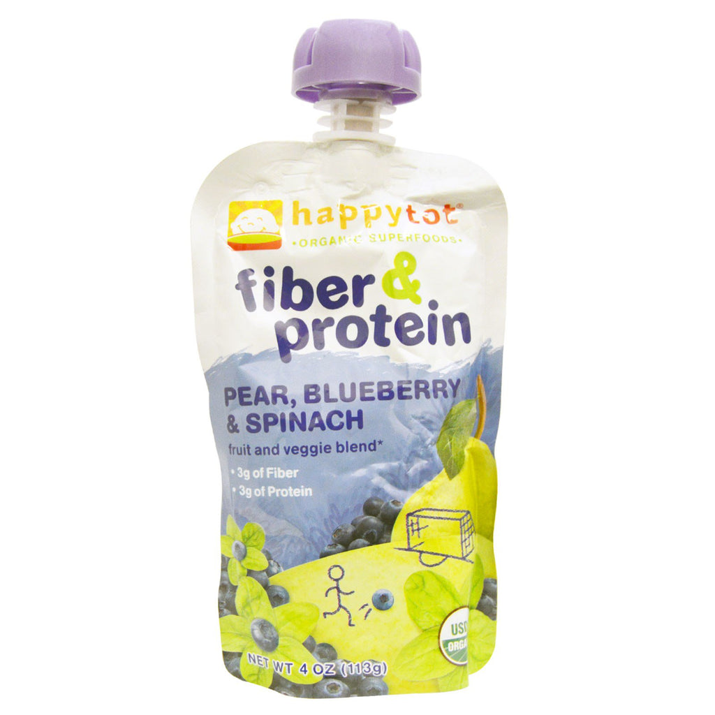 Nurture Inc. (Happy Baby) Happytot  Superfoods Fiber & Protein Pear Blue Blueberry & Spinach 4 oz (113 g)