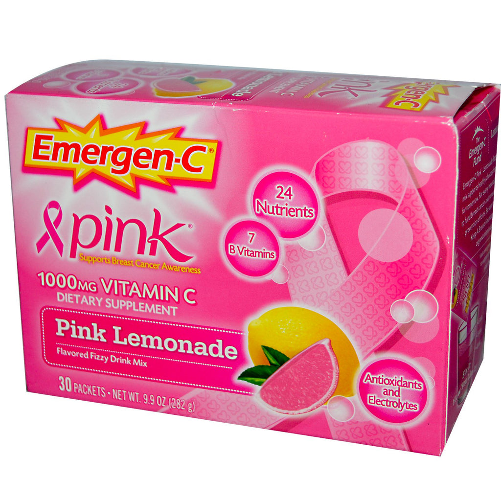 Emergen-C, Rosa, 1000 mg C-vitamin, Rosa Lemonade, 30 pakker, 9,9 g hver
