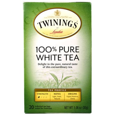 ट्विनिंग्स, 100% शुद्ध सफेद चाय, 20 टी बैग, 1.06 आउंस (30 ग्राम) प्रत्येक