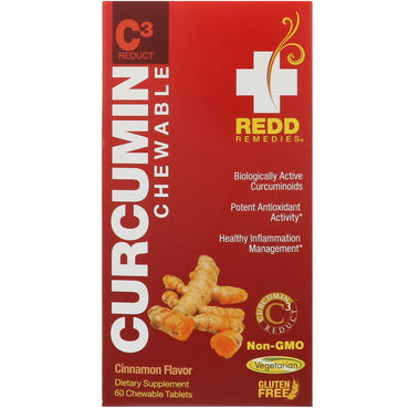 Remédios Redd, reduto de curcumina c3, sabor canela, 60 comprimidos mastigáveis