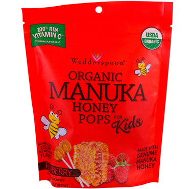 Wedderspoon Manuka Honey Pops para crianças framboesa 24 contagens 4,15 onças