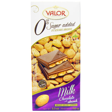 Valor, Milk Chocolate with Almonds, 0% Sugar Added, 5.3 oz (150 g)