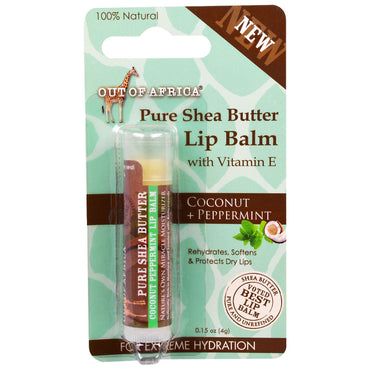 Ut av Afrika, Pure Shea Butter Lip Balm, Coconut + Peppermint, 0,15 oz (4 g)