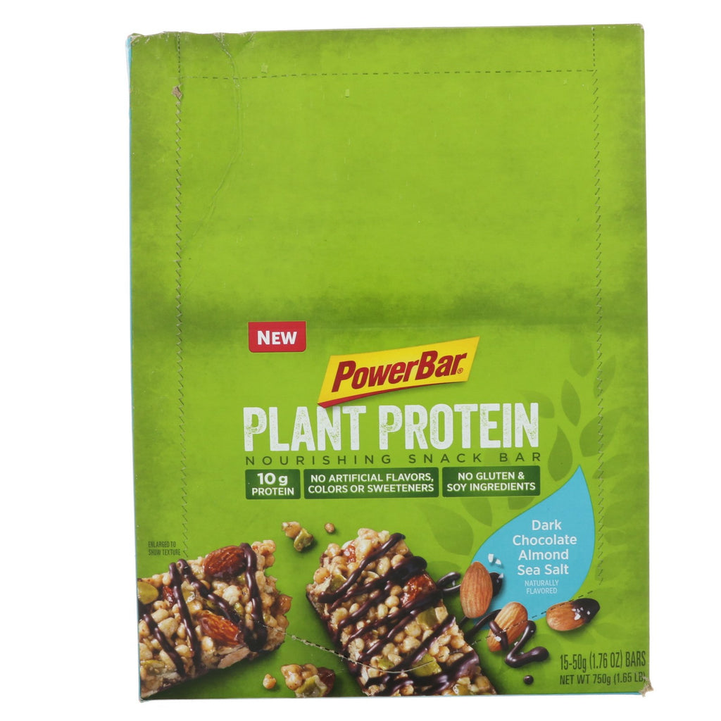 PowerBar, planteprotein, mørk sjokolade mandel havsalt, 15 barer, 1,76 oz (50 g) hver