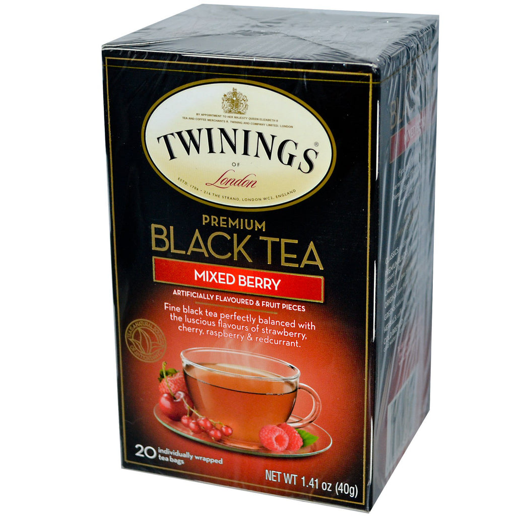 Twinings, Premium svart te, blandet bær, 20 teposer, 1,41 oz (40 g)