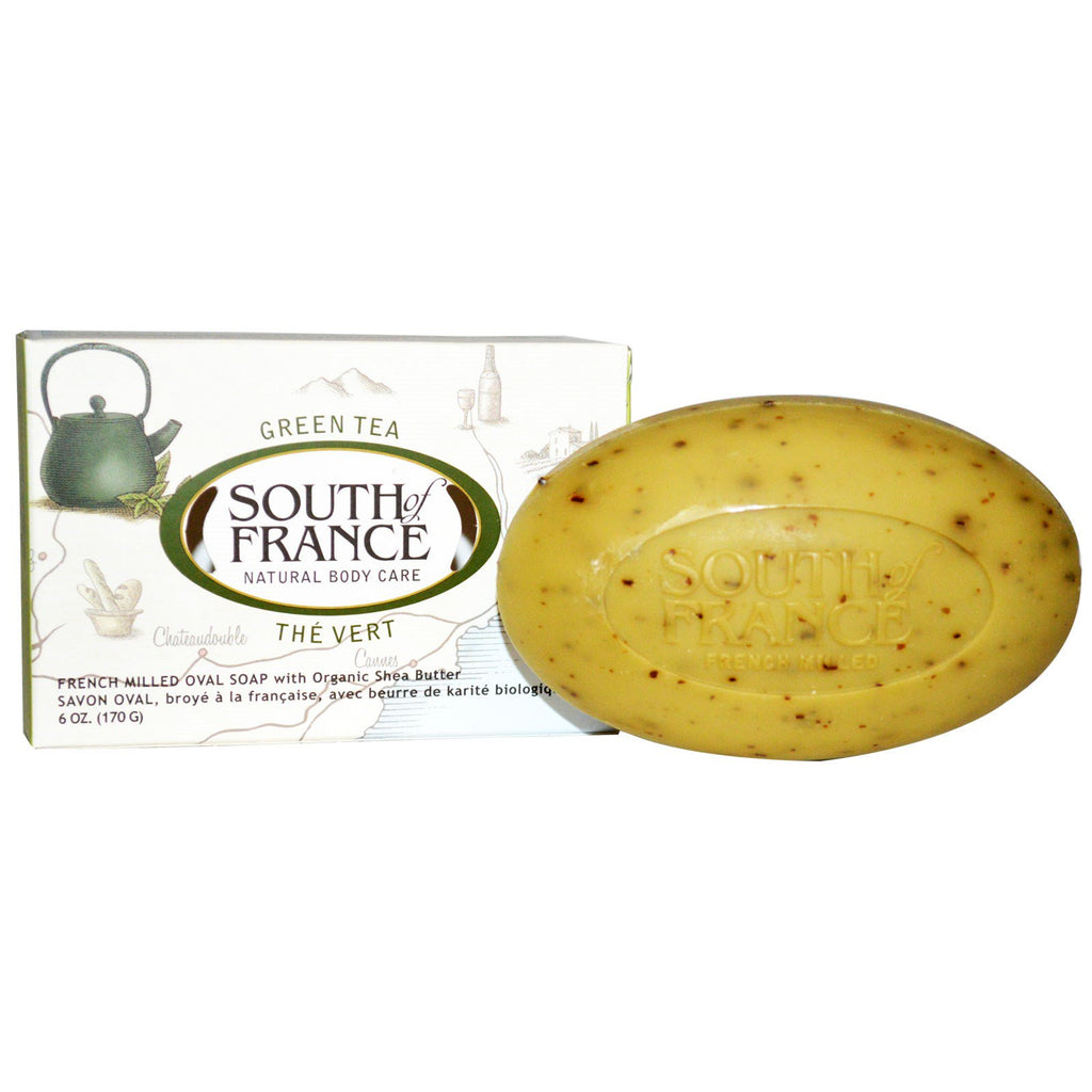 South of France, Green Tea, French Milled Bar Oval Soap with  Shea Butter, 6 oz (170 g)